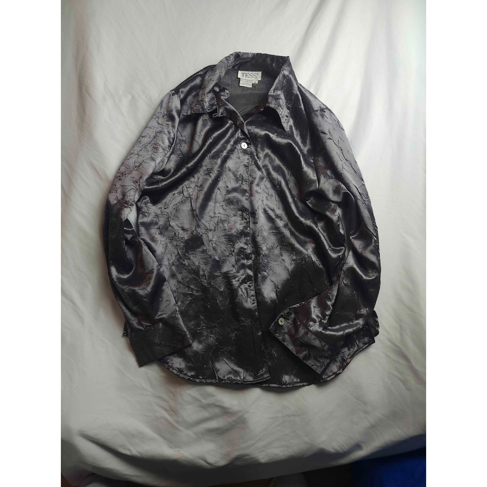 TESS Shirt Top Womens Small Purple Textured Button Up Long Sleeve Career Office‎